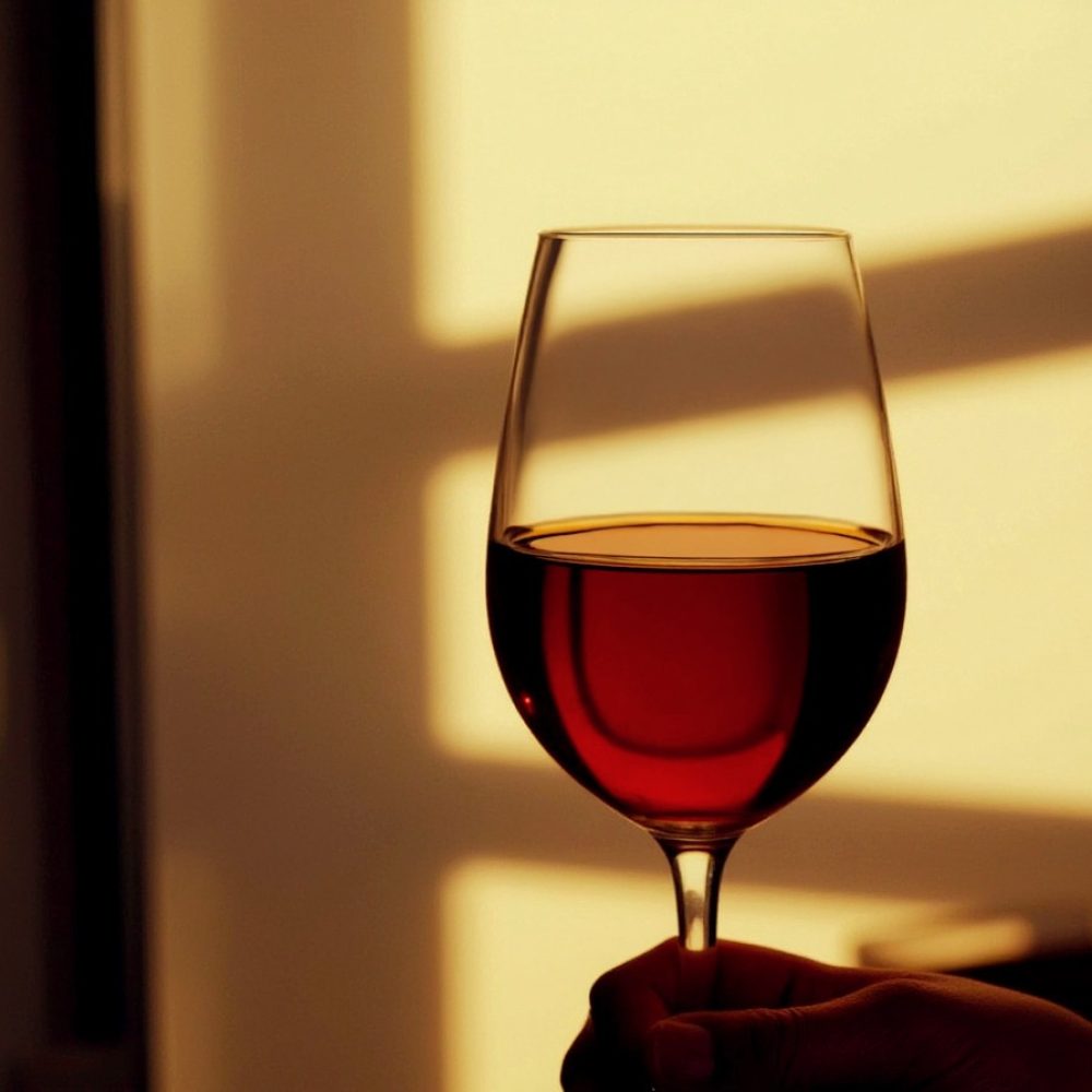 Glass of red wine during Paris wine tasting